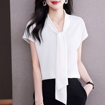 데일로엔 여성 리본넥 드롭숄더 반팔 블라우스