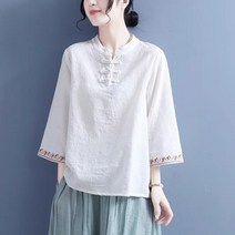 [Myshe]여성 캐주얼 7부소매 면마 티셔츠 린넨 반팔티 여름 2010605 CBY003L
