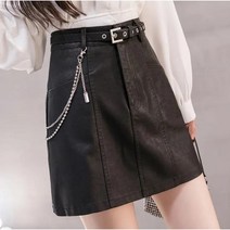 Momolatti 여성 목이 긴 목이 긴 A자 스판 레더 미니 스커트