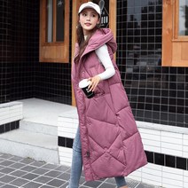 DFMEI 롱기장 무릎 위 패딩 조끼녀 오버사이즈 후드 면 나시모던 나시 코트