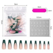 붙이는젤네일 네일팁 풀커버 프렌치 네일 프레스 팁 코핀 인조 아크릴 발레리나 손톱 재사용, 한개옵션1, 14 Dark Green Set