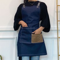 데일리앤코 가죽이중포켓 데님앞치마Y/NPD:YD2003Y +P1, 유판다 X형끈 블랙