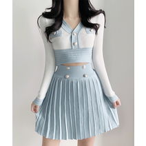 [3color] 아이즈 배색 플리츠 미니 투피스