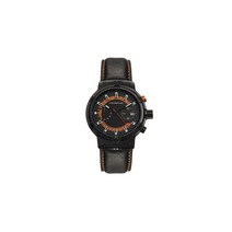Morphic 모픽 M91 시리즈 크로노그래프 가죽 밴드 시계 (날짜 포함), Black/Orange_Black