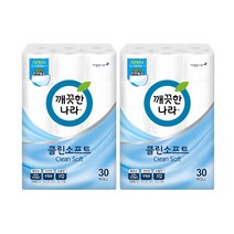 깨끗한나라 3겹 데코 클린소프트 화장지 30m 30롤X2팩, 깨끗한나라 3겹 30m 30롤 X 2