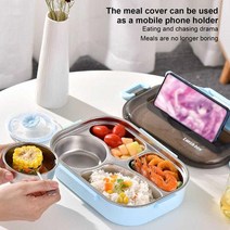 휴대용 스테인레스 스틸 도시락 상자 L 수프 그릇 젓가락 스푼으로 구획, 분홍색