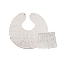 해피코튼 오가닉 아기띠 침받이(똑딱이)+ 똑딱이 엄마턱받이 세트, 브라운스타 블루