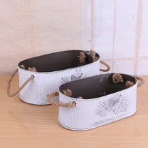 양철바스켓 양철통 빈티지 양철 양동이 바구니 철제 타원형, 21x12x8