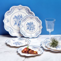 블루 플로라 예쁜 일회용 파티 종이 접시, 블루플로라31cm 20개, 20개