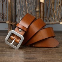 카우보이벨트 남성용 두꺼운 소가죽 가죽 벨트 스테인레스 스틸 핀 버클 청바지 캐주얼 카우보이 허리띠 3.8cm