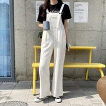 기타 바보사랑[디작소]여성 브리던 핀턱 와이드 버튼 멜빵 팬츠