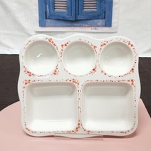 도자기 심플 5구 식판, 레드플라워