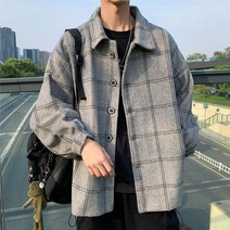 WZC 봄가을 남성 모직 자켓 체크 오버핏 빅사이즈 점퍼 아우터 심플 캐주얼 간절기