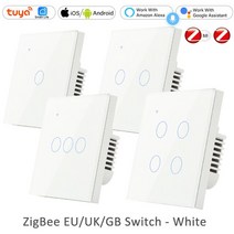 전기 ZigBee-1 2 3 4 Gang 중립 스마트 터치 라이트 스위치 없음 EU 유럽 영국 벽 버튼 Tuya Power Way Alexa 홈 음성, [04] 4-Gang, [02] Live only no Neutral, [01] White