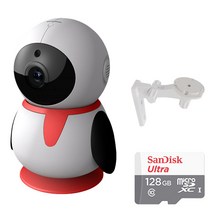 펭카 PE204 가정용 홈카메라 ＋ SD메모리 카드 128GB ＋ 벽설치용 브라켓 / 1080p / 반려동물 어린이집 학교 학원 카페 사무실 / 무선 와이파이 CCTV
