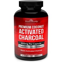 Organic Activated Charcoal 유기농 활성탄 600mg 코코넛 숯 알약 90 정 식물성 캡슐, 1