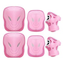 SJSHOP 어린이 무릎 팔꿈치 패드 손목 보호대 스포츠 자전거 스케이트 보드 보호 장비 세트 3-8yrs 유아용 어린이 롤러, 플라스틱, 핑크 XS