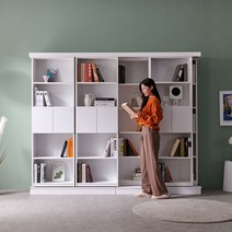 비앙스 슬라이딩 2400 이중책장(도어형), B형(블랙+내추럴우드)