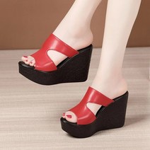 키높이 샌들 웨지 슬리퍼 통굽 여성용 하이힐 11cm 여름 패션 신발 레드 블랙 화이트 대형