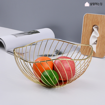 살림하는집 골드 철제 바구니 과자 빵 간식 바스켓, 볼타입-로즈골드