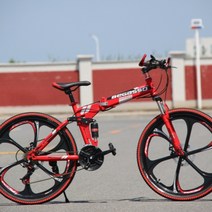 BeGasso 26 인치 접이식 자전거 가변 속도 충격 흡수 오일 디스크 브레이크 산악용, 24 인치cm, 빨간 6 칼 마그네슘 합금 바퀴 + 30 단