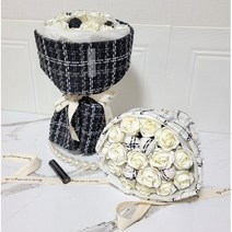 대구 발렌타인데이 화이트데이 장미 비누꽃다발 라인비누꽃 15송이 사탕4개 포함 트위드원단포장, 화이트