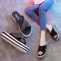 슈앤샵 엑스 두줄 키높이 통굽 여자 사무실 슬리퍼5cm