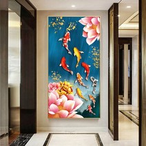 비단잉어 풍수인테리어 구어도 그림 재물운 큐빅아트 보석십자수 재료 만들기, 90x50CM