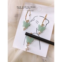 그레이스샵 [나연한복뒤꽂이] 생활한복소품 옥색나비 담수진주 925은침 귀걸이 우드비녀세트