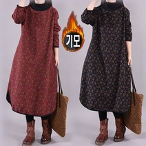 40대 50대 여성 잔꽃플라워 터틀넥 롱 기모원피스 주부원피스 뉴타임즈+A28