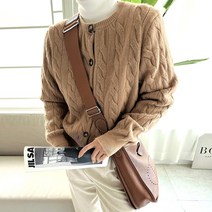 네모엔룩 여성용 크루넥케이블 클래식 도톰 꽈배기 짜임 가을 겨울 레이어드 스웨터 긴소매 니트 가디건 NL