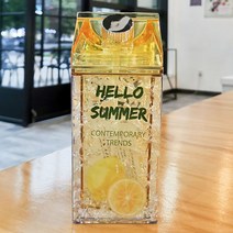 유리 우유팩 1000ml 대용량 투명 플라스틱 물병 우유 휴대용, 레몬_430ml+컵브러쉬