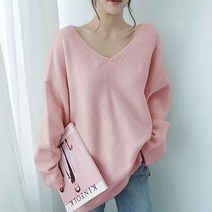 SJW 봄가을 하프 니트 무지 브이넥 오버핏 긴팔 스웨터 여성상의 풀오버 빅사이즈 S~8XL