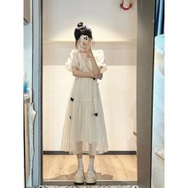 스퀘어 퍼프 슬리브 나비 원피스 드레스