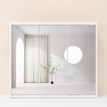 레오가구 화이트 올은경 슬라이딩장롱/옷장 (3통구성), 옷봉장, 선반장, 선반장