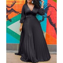 키코이 캉가 African Dresses for Women Summer Long Sleeve V-neck Maxi Party Pleated Dress Elegent Chiffon, [03] L, [01] gray