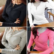 이너웨어 여성 슬림핏 앞단추 티셔츠 기본무지 골지티 데일리룩