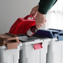3컬러 튼튼한 쓰레기통 대형 3단 분리수거함, 슬림펌 핸들쓰레기통(네이비)30L, 1개