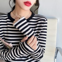 스타일아유 여성 베이직 단가라 긴팔 기본 스프라이트 심플 줄무늬 티셔츠 캐주얼