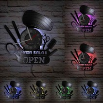 미용실 싸인볼 바버샵 레트로 회전 간판 벽걸이 미용 도구 색상 변경 벽 조명 시계 헤어 살롱 장식 현대 벽 시계 선물 미용사 헤어샵 이발소, 주도, 2-12인치