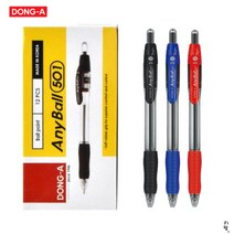 동아 애니볼 유성 볼펜 1.0 mm (12개입 1세트), 검정(1세트)+파랑(1세트)+빨강(1세트)