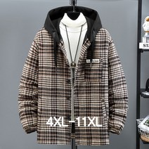 쥬엔리치 남자 빅사이즈 모직 코트 체크 캐주얼 후드 집업 점퍼 남성 자켓 4XL-11XL