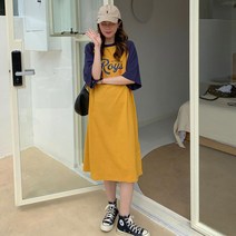 배색 포인트 여리여리 깔끔 루즈핏 여성 심플 원피스