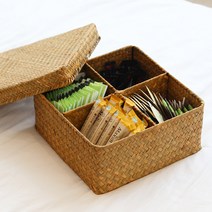 내일의공간 뚜껑 분리형 수납 라탄 바구니, 1개
