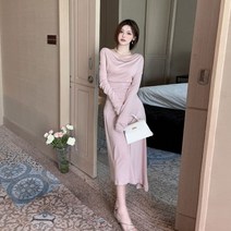 순욕풍 화이트 긴팔원피스2 022 가을 새로이 함 걸스 오프숄더 어깨트임 허리보정 슬림핏 하프기장