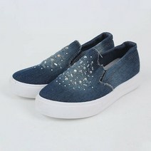 [프롬슈] 반짝 비즈 데님 여자슬립온 캐주얼 여성단화