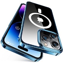 토라스 아이폰14 프로 다이아클리어 맥세이프 케이스 군사등급 슬림핏, 블루