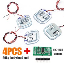 압력센서 정밀 압력계 4pcs 50kg 휴먼 스케일 바디 로드셀 저항 스트레인 무게 센서 + hx711 광고 모듈 압력 센서 측정 도구, 없음