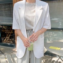 [레티고] 여성 여름 캐주얼 투버튼 린넨 반팔 자켓