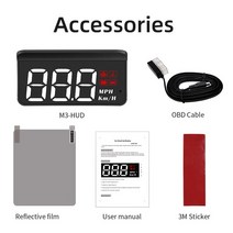 HUD M3 자동 OBD2 GPS 헤드 업 디스플레이 디지털 전자 HUD 프로젝터 속도계 앞 유리 액세서리, [01] Black, 01 Black